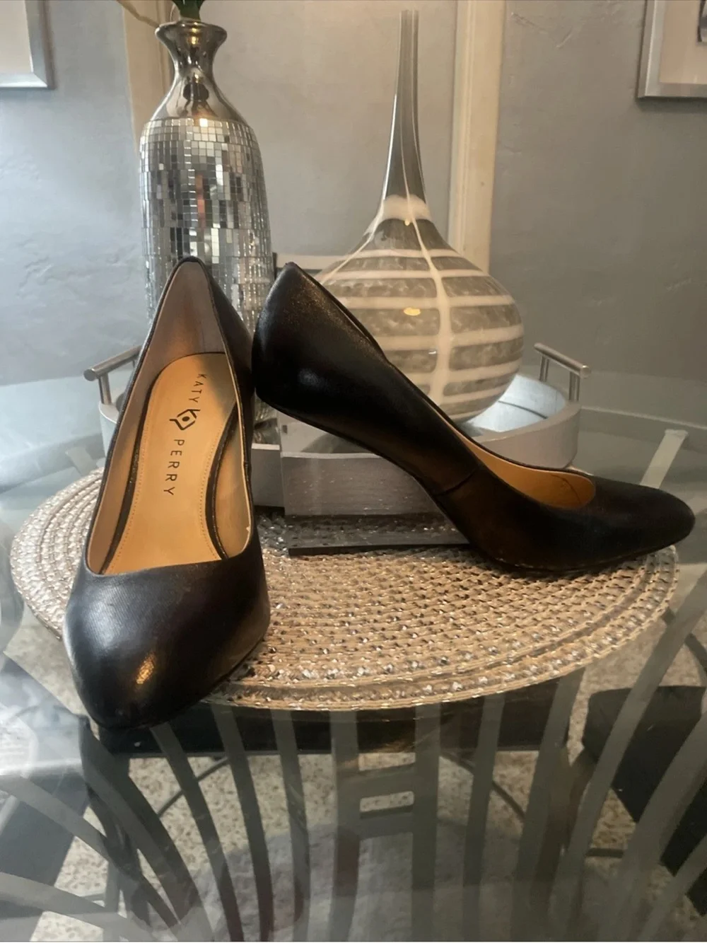 Katie Perry The Mirra Black Pumps with Clear Lucite Block Heel 9.5